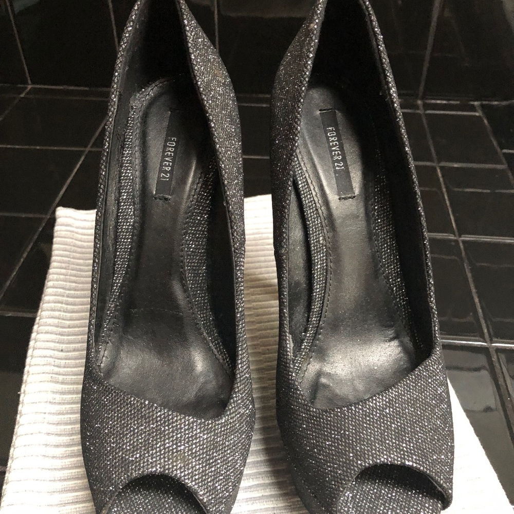 F21 Textured Sparkly Open-toe Stilettos